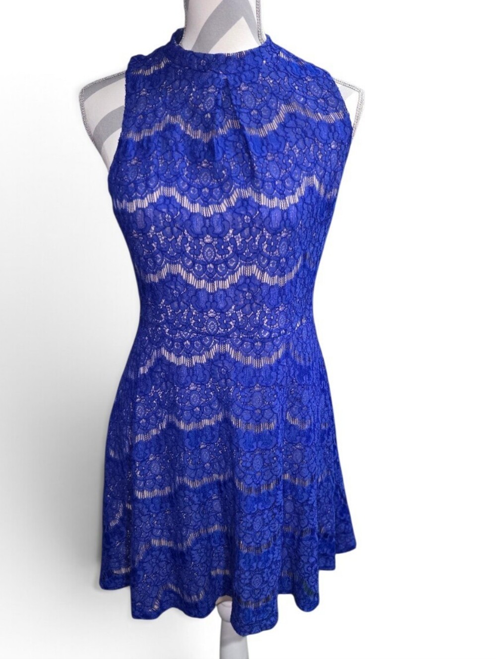 love, Fire Royal Blue Lace Halter Mini Dress